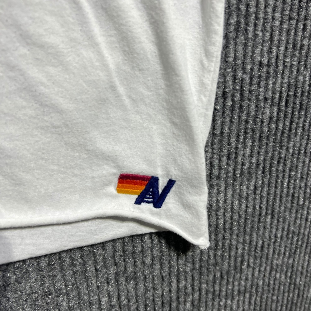 Aviator Nation T Shirt Womens Large White Rainbow Embroidered Raw Hem California - Picture 5 of 10